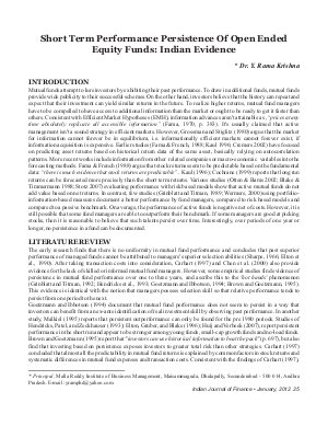 IJM-Jan12-Article4-SHORT TERM PERFORMANCE PERSISTENCE OF OPEN ENDED EQUITY FUNDS: INDIAN EVIDENCE