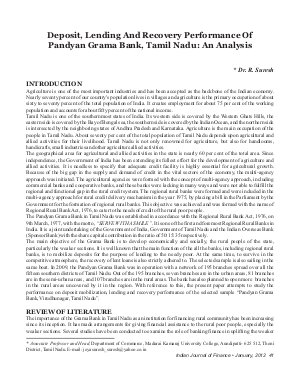 IJM-Jan12-Article6-DEPOSIT, LENDING AND RECOVERY PERFORMANCE OF PANDYAN GRAMA BANK, TAMIL NADU: AN ANALYSIS