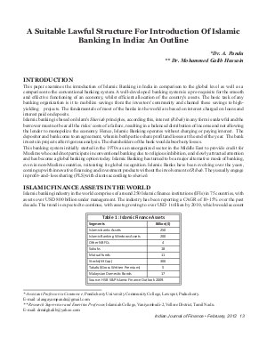 IJF-Feb12-Article2-A SUITABLE LAWFUL STRUCTURE FOR INTRODUCTION OF ISLAMIC BANKING IN INDIA: AN OUTLINE