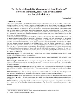 IJF-Feb12-Article4-DR. REDDY’S LIQUIDITY MANAGEMENT AND TRADE-OFF BETWEEN LIQUIDITY, RISK AND PROFITABILITY: AN EMPIRICAL STUDY