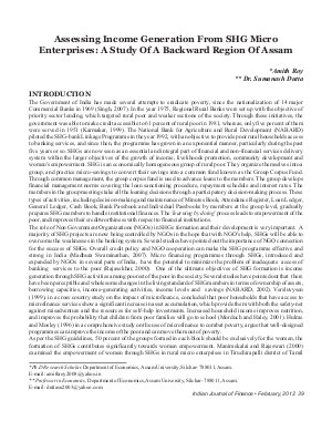 IJF-Feb12-Article6-ASSESSING INCOME GENERATION FROM SHG MICRO ENTERPRISES: A STUDY OF A BACKWARD REGION OF ASSAM