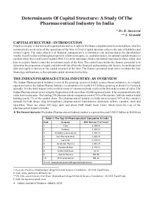 IJF-March12-Article1-DETERMINANTS OF CAPITAL STRUCTURE: A STUDY OF THE PHARMACEUTICAL INDUSTRY IN INDIA