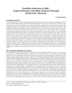 IJF-June12-Article6-PORTFOLIO SELECTION IN BSE: EXPECTED RETURN AND RISK ANALYSIS THROUGH MARKOWITZ THEOREM
