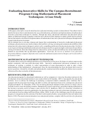 PIJM-Jan12-Article2-Evaluating Innovative Skills in the Campus Recruitment Program Using Mathematical Placement Techniques : A Case Study