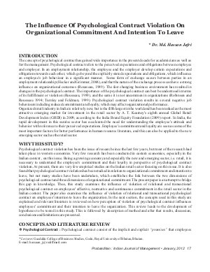 PIJM-Jan12-Article3-Influence Of Psychological Contract Violation On Organizational Commitment And Intention To Leave