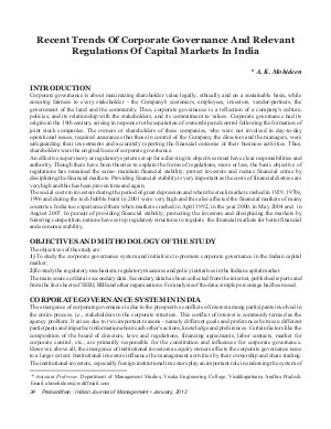 PIJM-Jan12-Article5-Recent Trends Of Corporate Governance And Relevant Regulations Of Capital Markets In India
