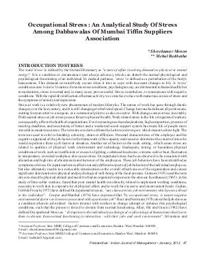 PIJM-Jan12-Article7-Occupational Stress : An Analytical Study of Stress Among Dabbawalas of Mumbai Tiffin Suppliers Association