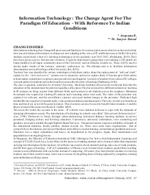 PIJM-Feb12-Article4-Information Technology : The Change Agent For Paradigm Of Education - With Special Reference To Indian Conditions