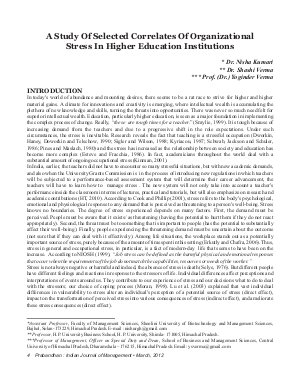 PIJM-March12-Article1-A Study Of Selected Correlates Of Organizational Stress In Higher Education Institutions