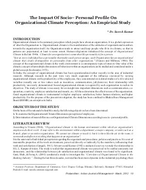 PIJM-March12-Article3-The Impact Of Socio– Personal Profile On Organisational Climate Perception: An Empirical Study