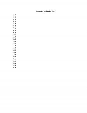 Answer key of Alphabet Test