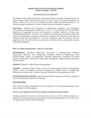 IIT Bombay Recruitment 2016 for Faculty Posts