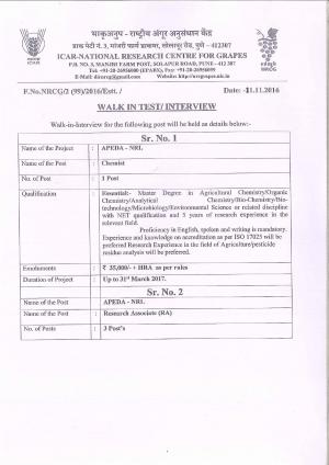 ICAR-NRCG Recruitment 2016 for 08 SRF, RA and Other Posts