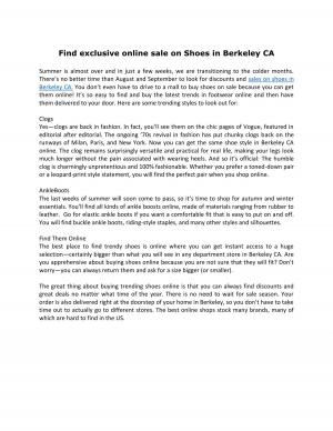 Find exclusive online sale on Shoes in Berkeley CA