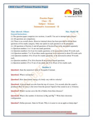 CBSE Class 9th Science Practice Paper