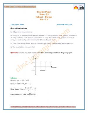 CBSE Class 12 Physics Solved Practice Paper: Set - XV