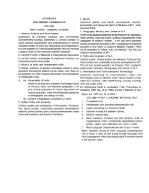 MPPSC State Service Examination Preliminary 2012 Syllabus
