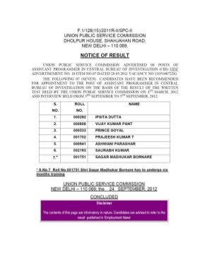 UPSC Result 2012