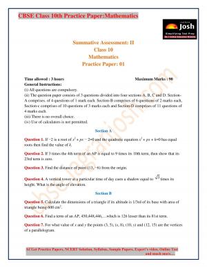 class 10 maths Practice Paper