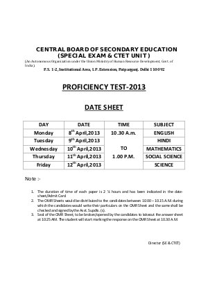 Edu  DATE SHEET PROFICIENCY TEST - 2013