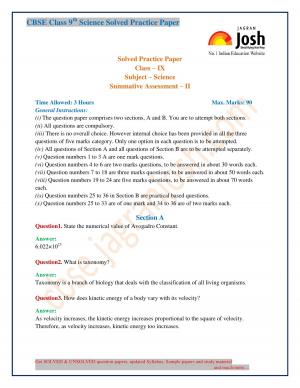CBSE Class 9th Science Solved Practice Paper