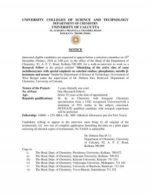 University of Calcutta Recruitment for Research Fellow Posts, Apply at caluniv.ac.in