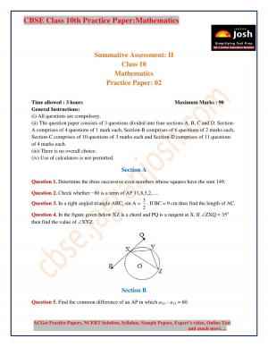 CBSE Class 10 Mathematics Practice Paper SA-II, 2016-2017 Set-II