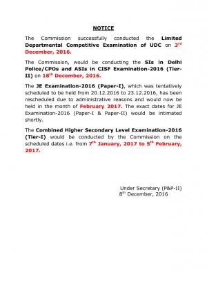 SSC Exam 2016 Notice