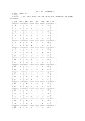 Answer key of ADULT EDUCATION III