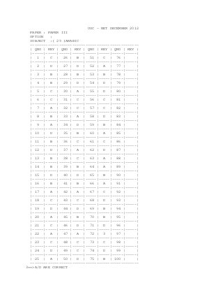 Answer key of ARABIC III