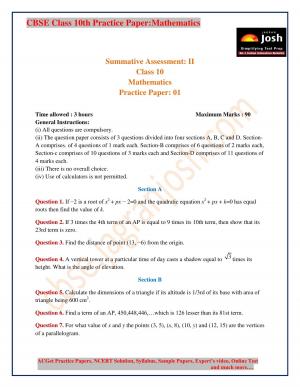 class 10 maths practice paper sa2 (set-1)