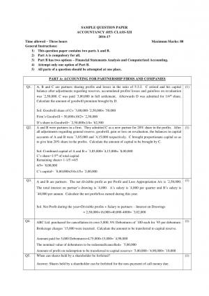 CBSE Class 12 Accountancy Sample Paper 2017