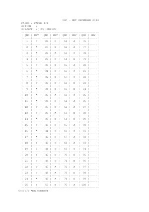 Answer key of FRENCH III