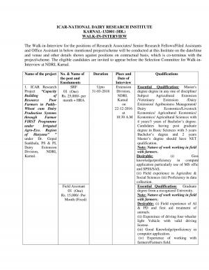 ICAR-NDRI Recruitment 2016 for 14 SRF & Other Posts 