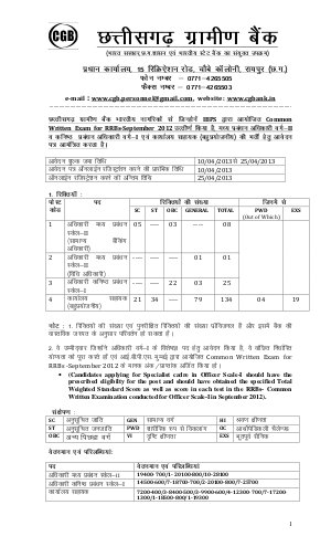 Chhattisgarh Gramin Bank Notified Recruitment for 168 Officers & Office Assistant Posts