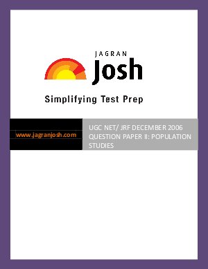UGC NET / JRF Population Studies Question Paper– II: December 2006