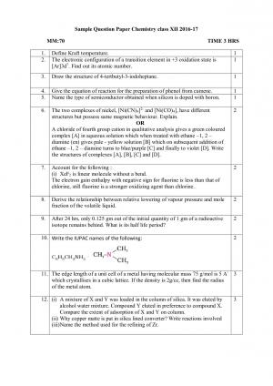 Questions of CBSE Sample Paper for Class 12 Chemistry 2017