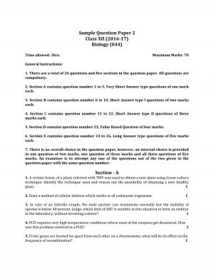 CBSE Class 12 Biology Sample Paper 2017 Questions