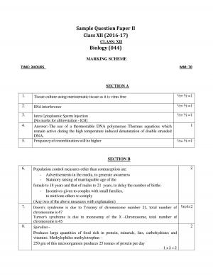 CBSE Class 12 Biology Sample Paper 2017 Marking Scheme