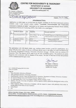 University of Kashmir Recruitment for 03 JRF & Other Posts, Apply at kashmiruniversity.net