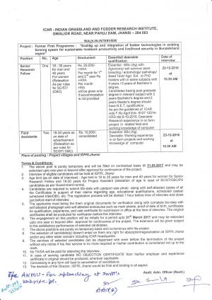 ICAR –IGFRI Recruitment 2016 for 03 SRF and FA Posts