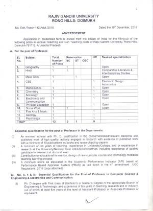 Rajiv Gandhi University, Doimukh Recruitment 2017 for 39 Teaching & Non-Teaching Posts