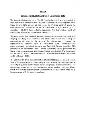 SSC CGL Tier 2 Re-Exam 2016, Important Update released at ssc.nic.in