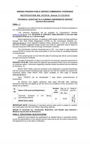  APPSC Technical Assistant (Mining) Jobs Detailed Advertisement   