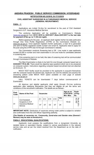 APPSC Civil Assistant Jobs Detailed Advertisement