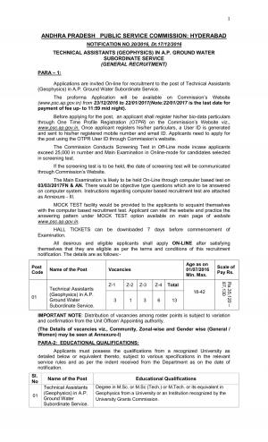 APPSC Technical Assistant (Geophysics) Jobs Detailed Advertisement