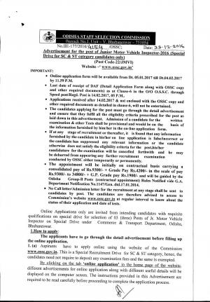 OSSC Recruitment for 03 Jr MVI Posts, Apply at ossc.gov.in