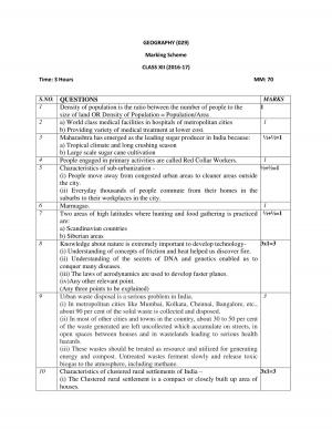 CBSE Class 12 Geography Sample Paper 2017 Key and Marking Scheme