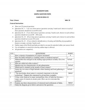 CBSE Class 12 Geography Sample Paper 2017 Complete