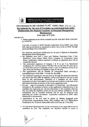 OSSC Recruitment for Caretaker Posts, Apply at ossc.gov.in